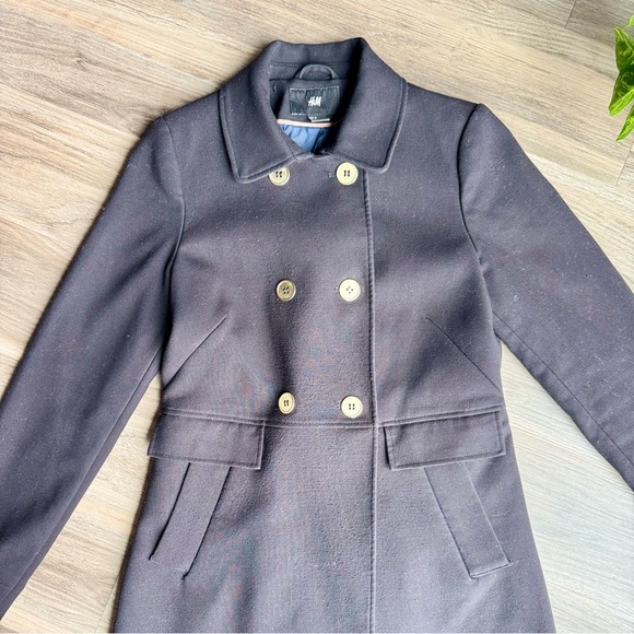 H&M Size 6 Tailored Double Breasted Wool Blend Coat‎ Black - Picture 4 of 14
